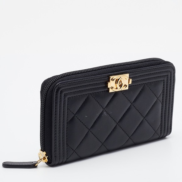 CHANEL Black Quilted Leather Boy Zip Around Wallet - Picture 3 of 8